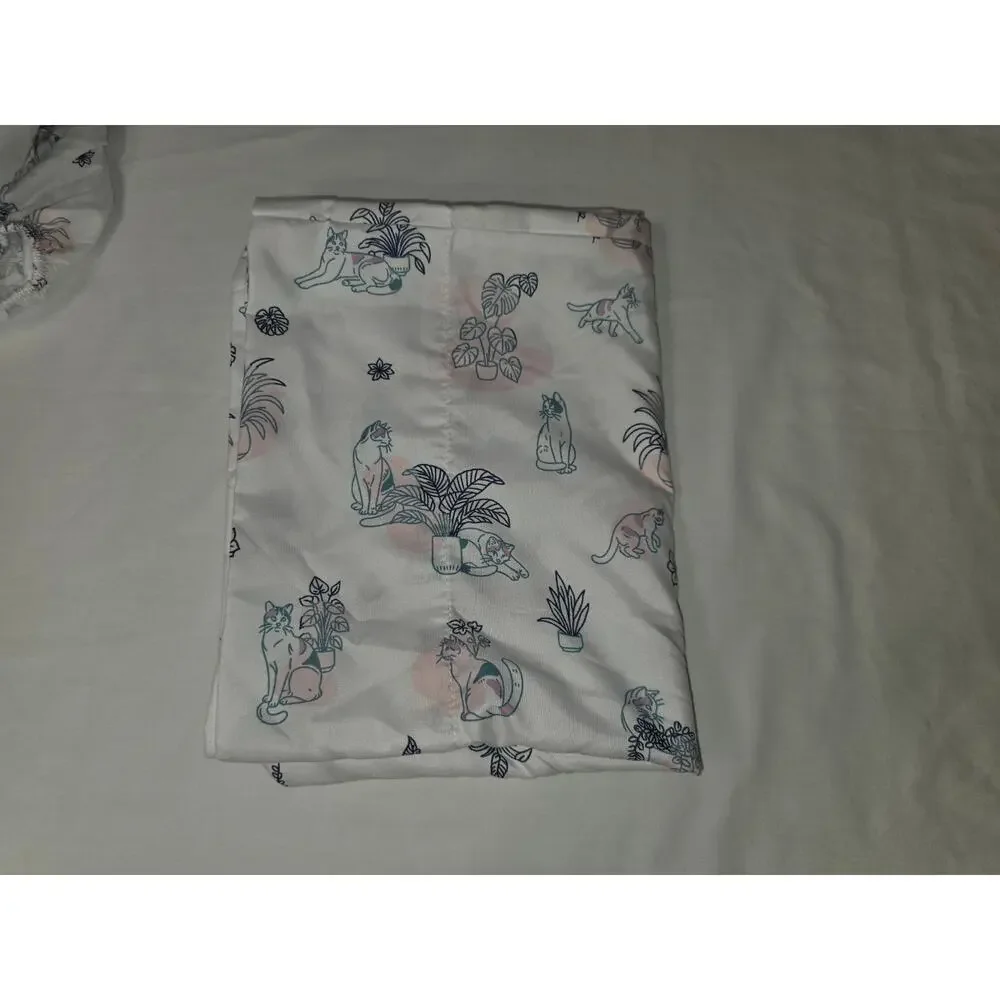 Forever 21 Home Twin XL Sheet Set Cats Plants Pink Teal Dorm Bedding